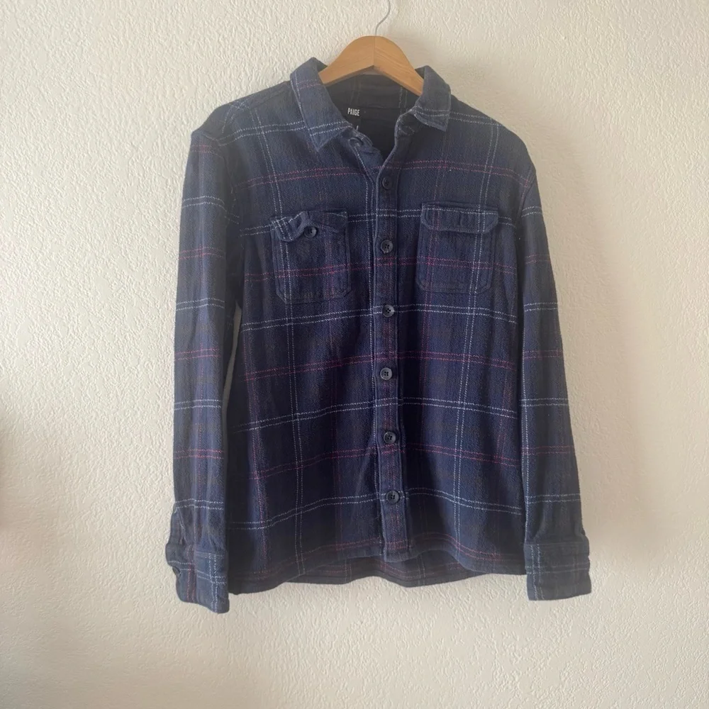 Paige Williams Plaid Button-Up Flannel Shirt Jacket in Navy night - Size M